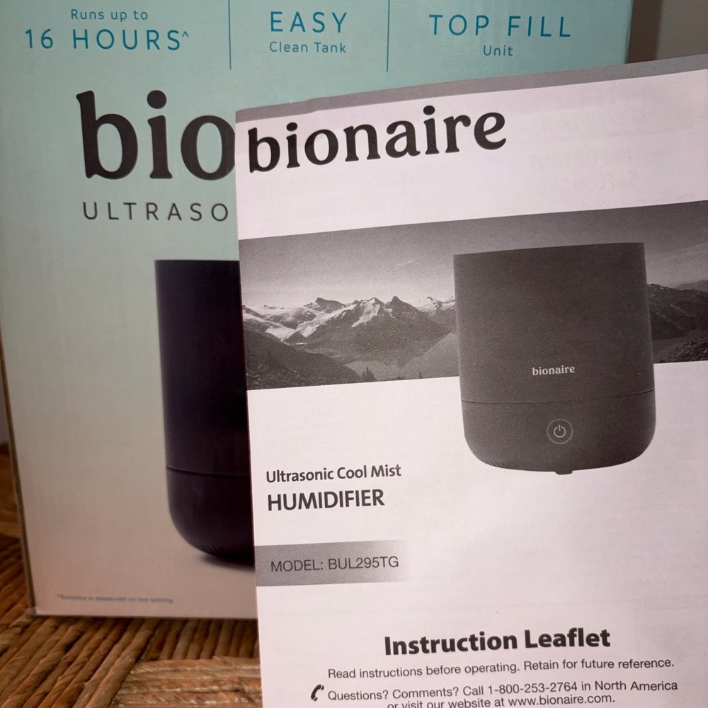 Bionaire BUL295TG Ultrasonic Cool Mist Humidifier Black Top Fill Portable